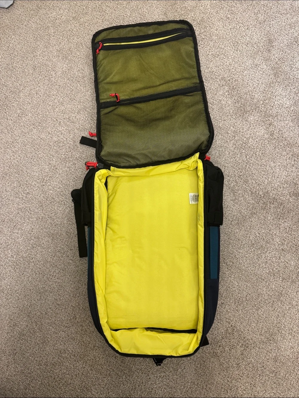 Topo Designs Navy, Black & Yellow Backpack with Red Accents